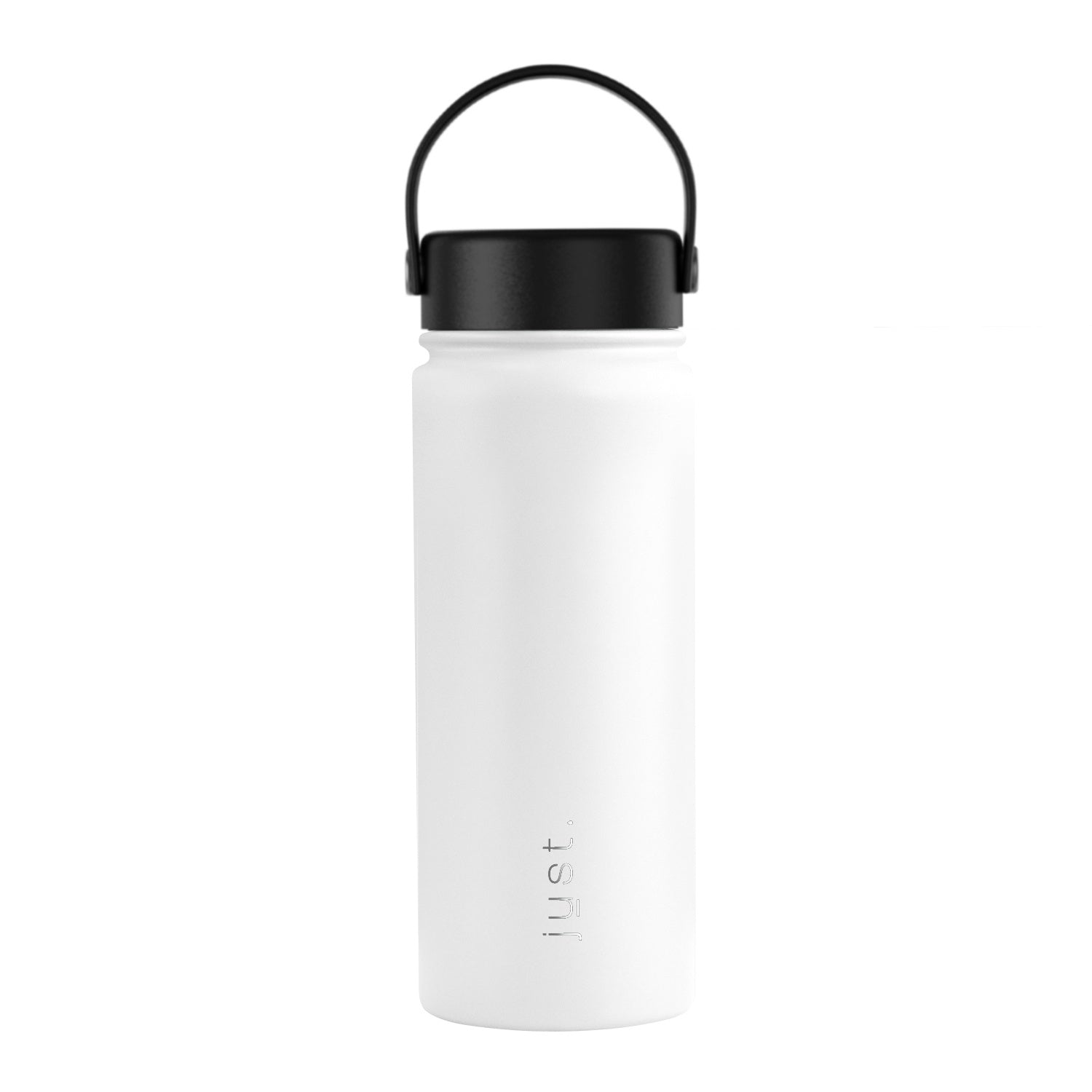 White water bottle with black lid on a white background
