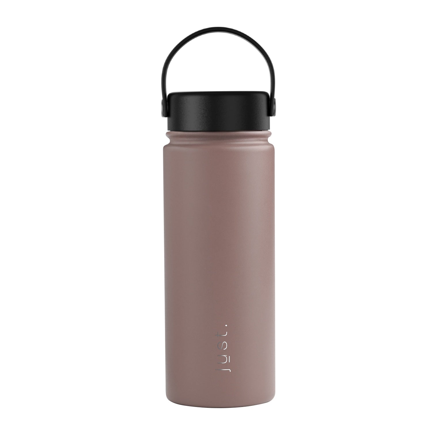 Mocha water bottle with black lid on a white background
