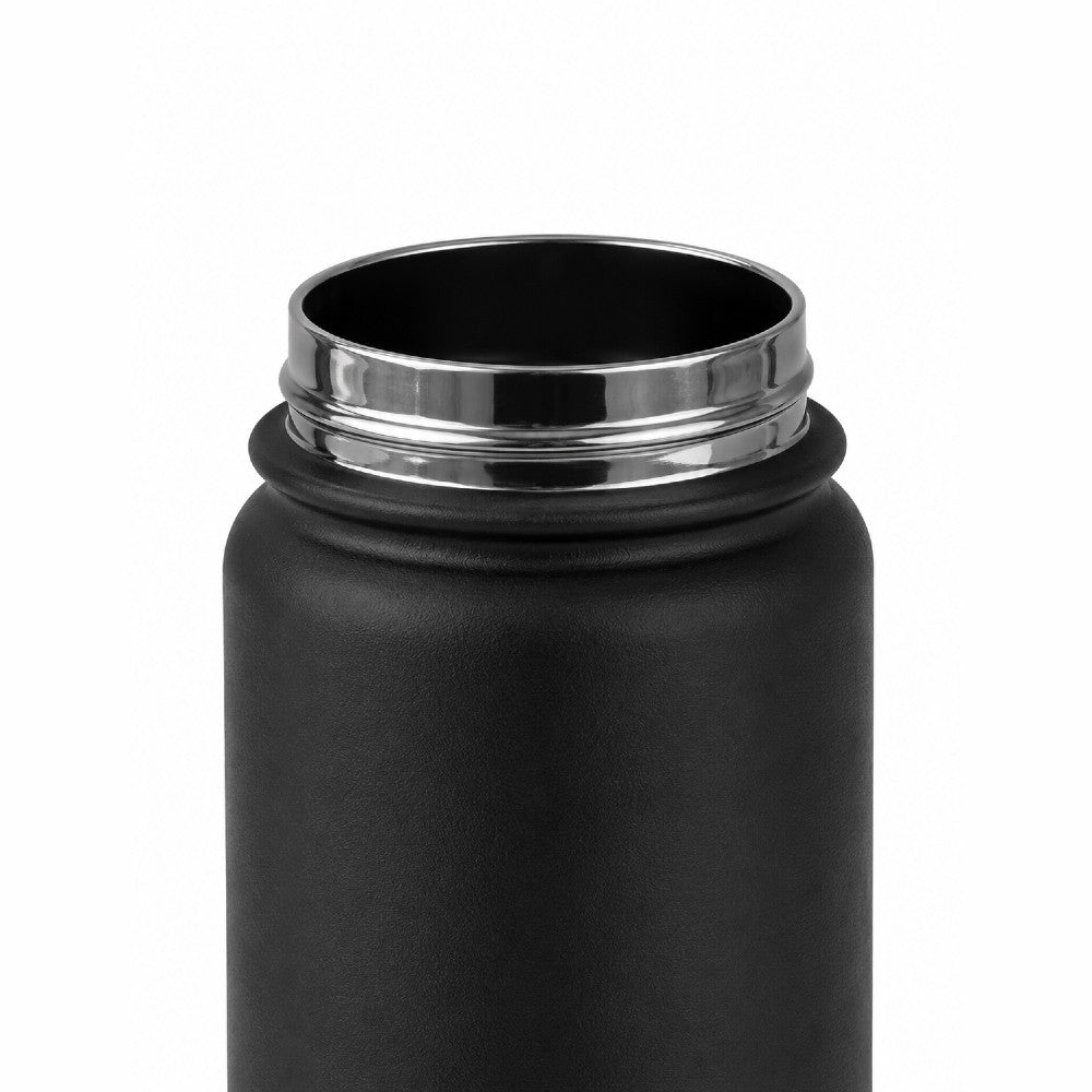 Close up of leakproof stainless steel water bottle neck in black