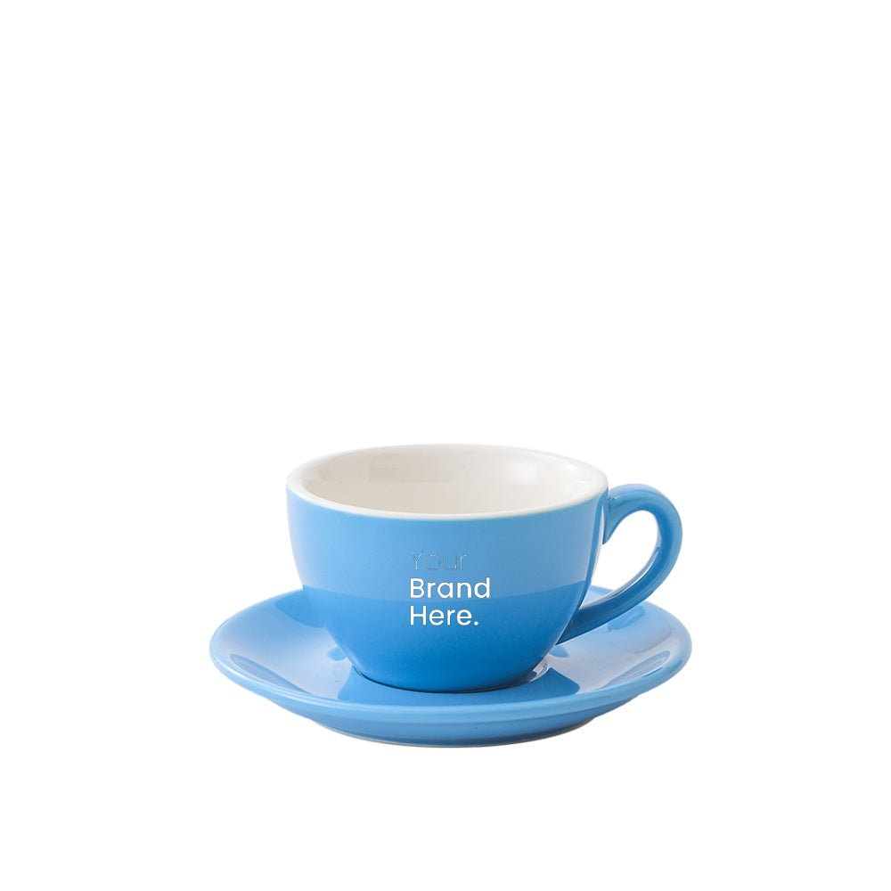 Light blue 150ml cafe cup with custom logo