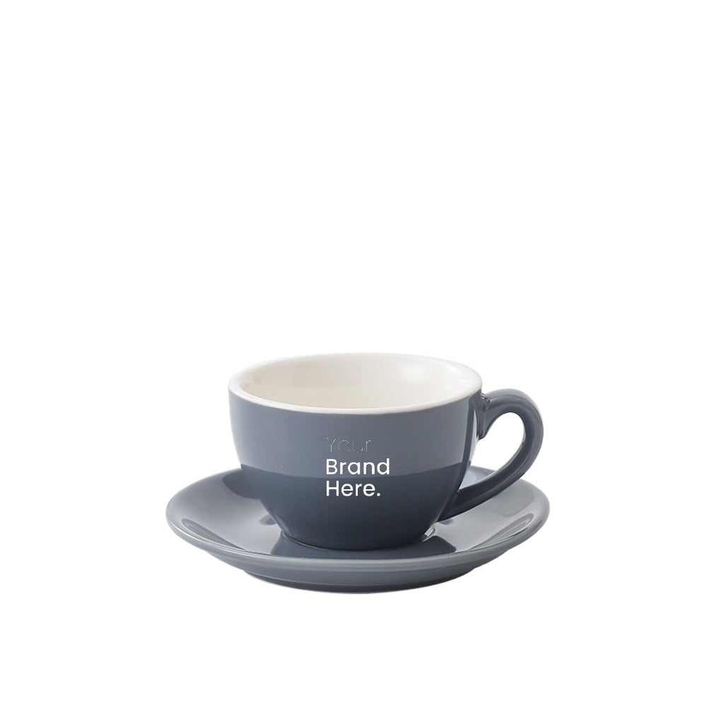 Grey 150ml cafe cup with custom logo