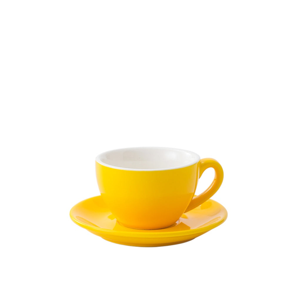 Yellow wholesale porcelain 150ml cafe cup on white background