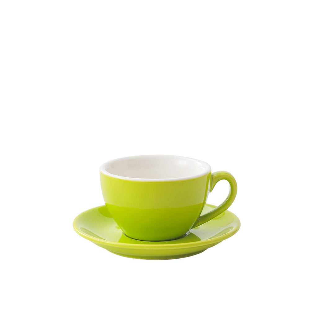 Bright green wholesale porcelain 150ml cafe cup on white background