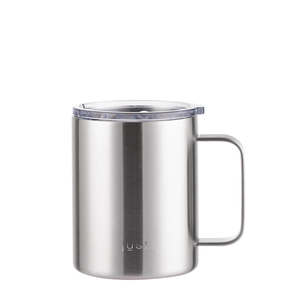 Reusable stainless steel travel mug with company logo 12 oz / 355ml - Just Bottle Tall Campfire Mug