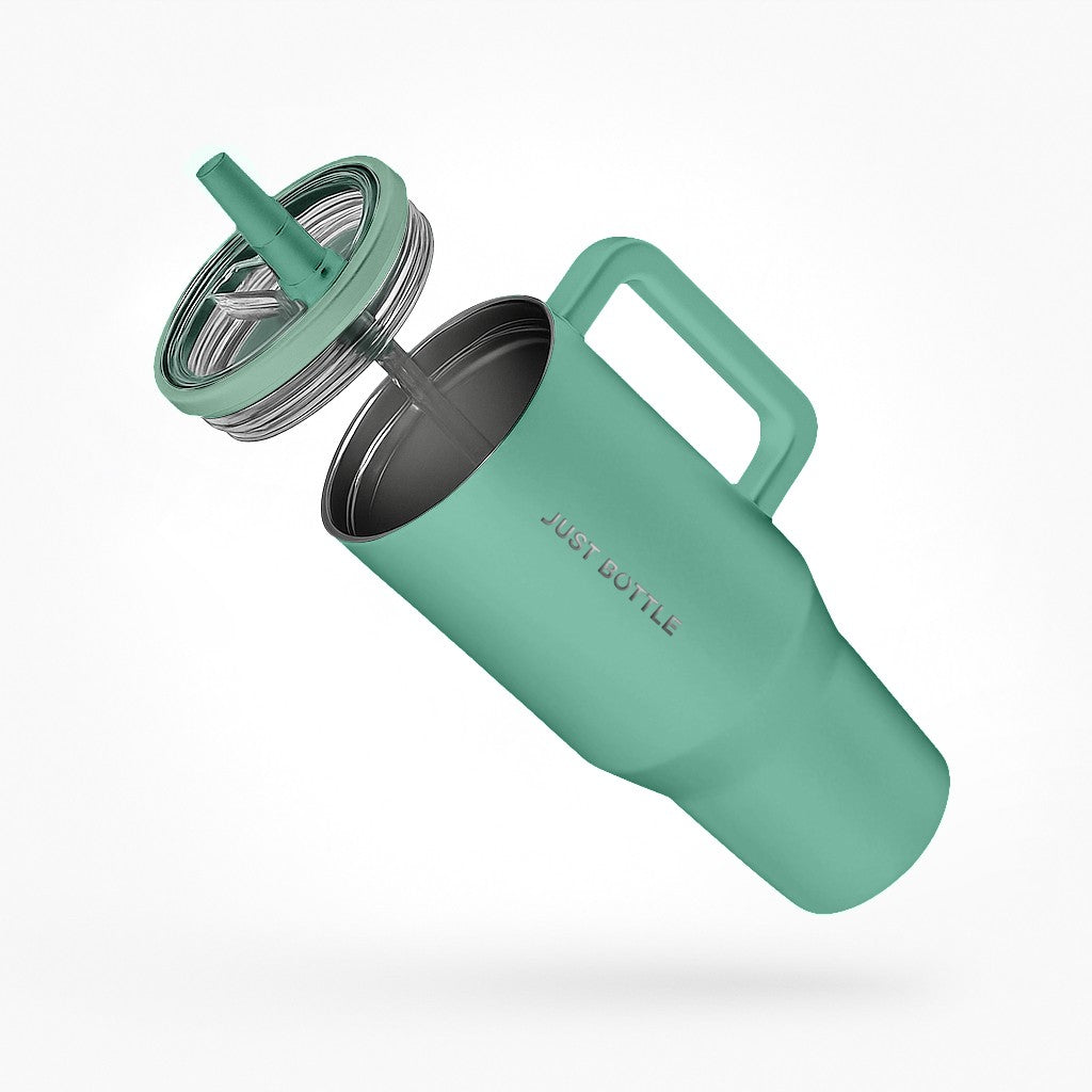 40oz insulated tumbler with straw lid side view in green