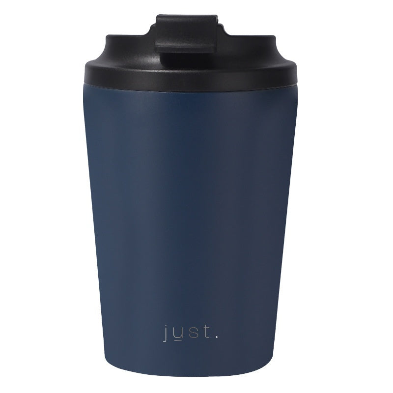 stainless steel mug with company logo and leakproof lid