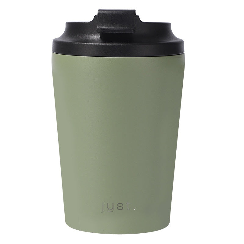 business logo mug in dark green with leakproof lid