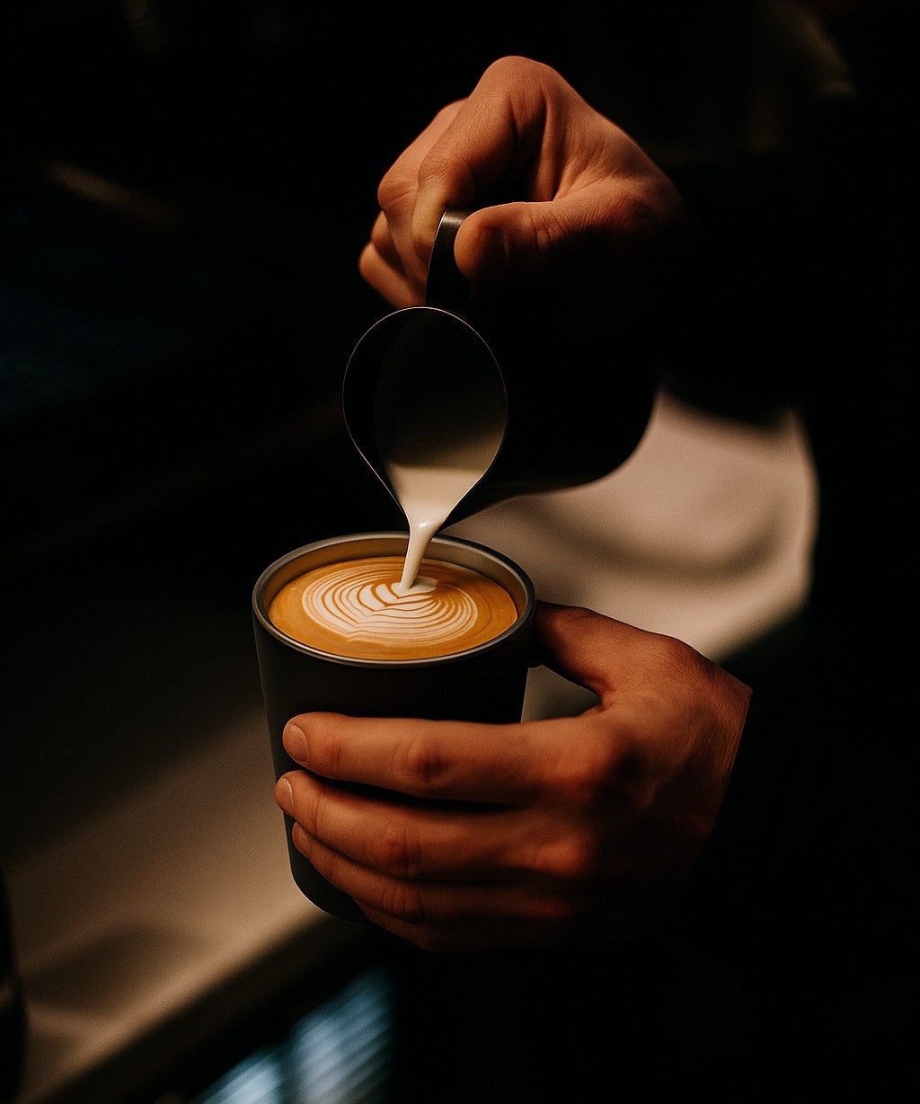 pouring coffee into a Just Bottle reusable coffee cup