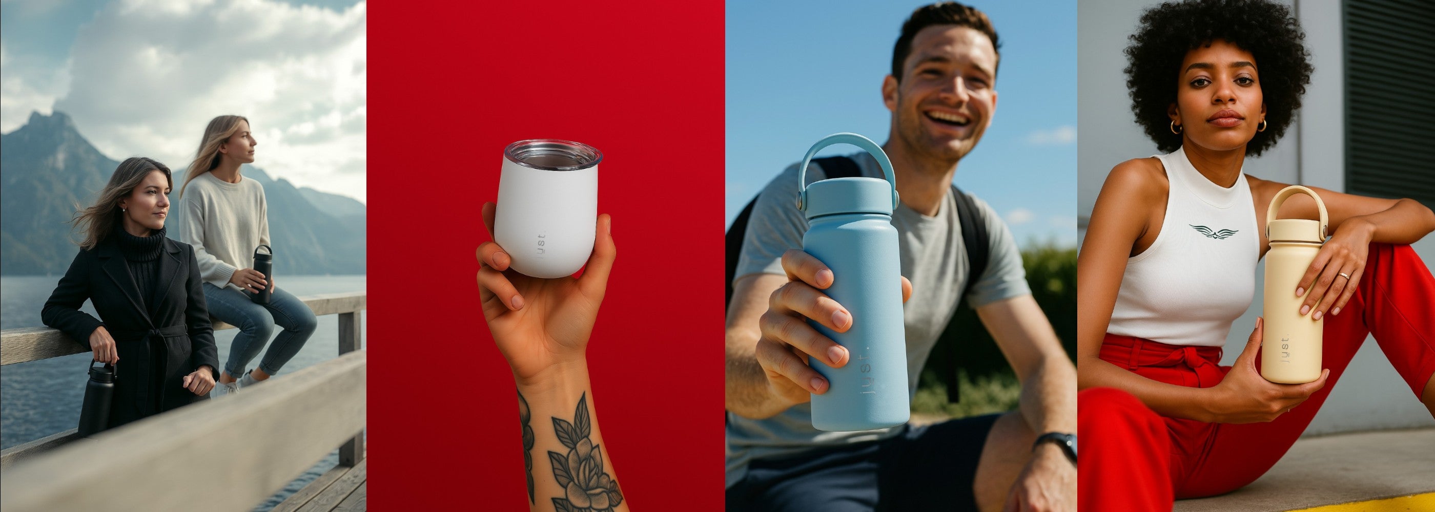 people holding reusable water bottles