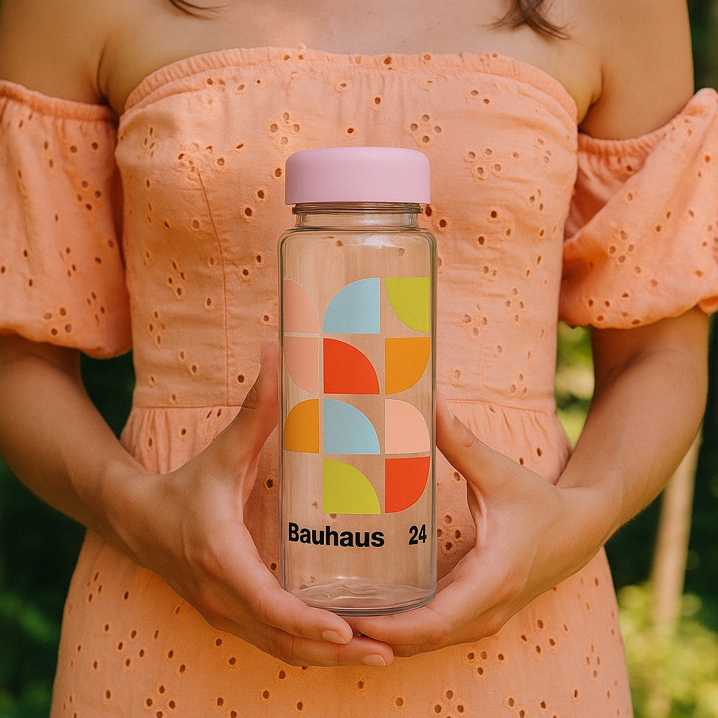 company logo plastic water bottle made with recycled plastic - wrap printing