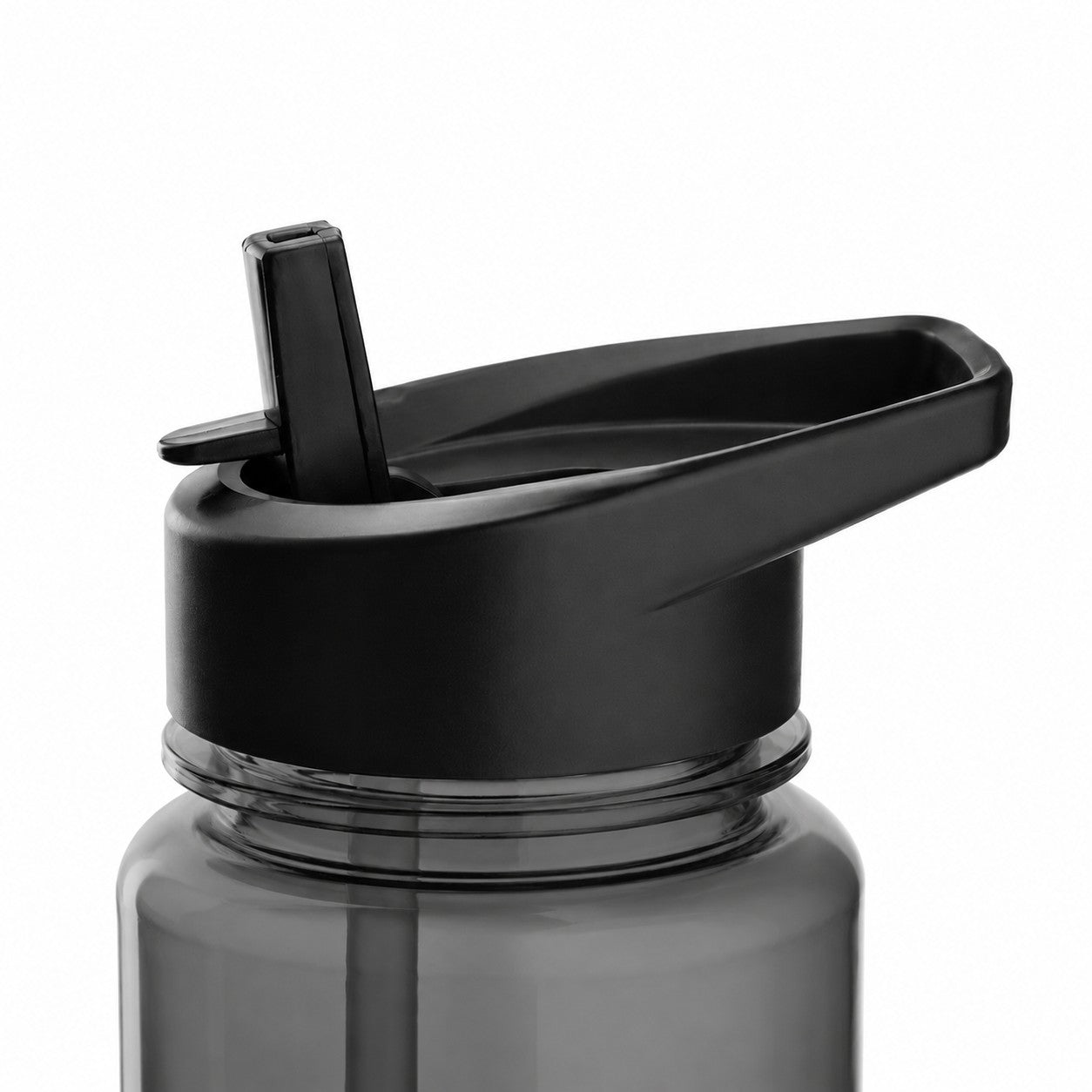 Zoomed in features on straw lid for rPET plastic water bottle