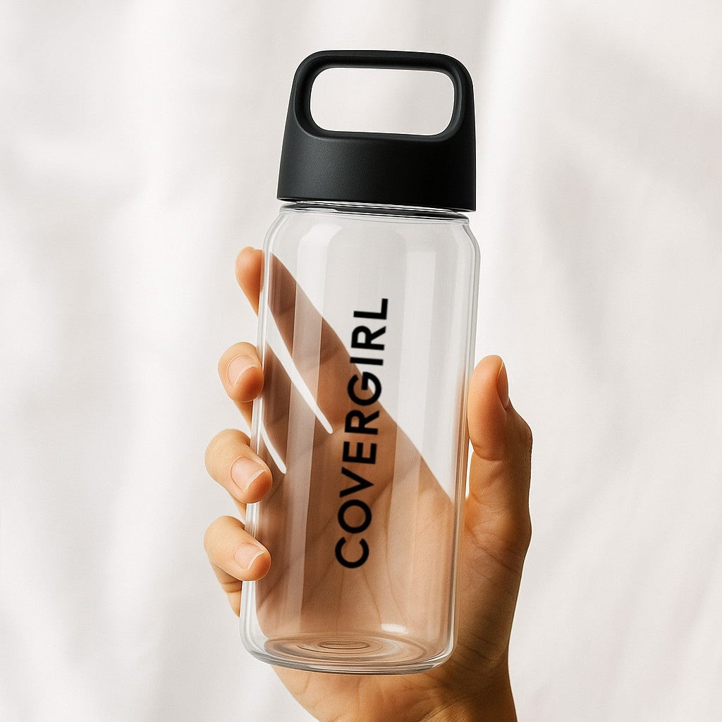 black logo plastic water bottle