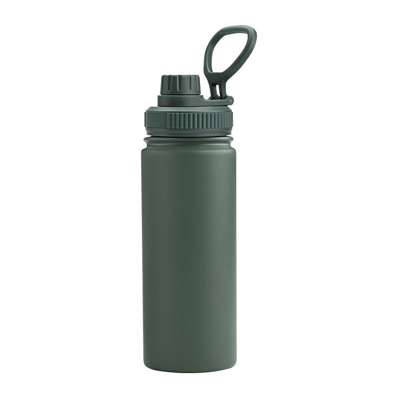 dark green water bottle with business logo
