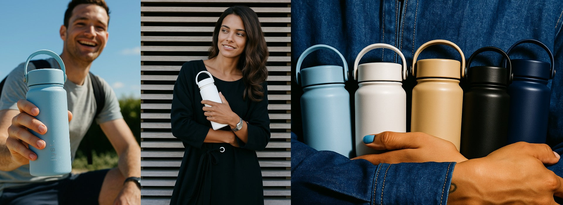 multiple stainless steel water bottles 