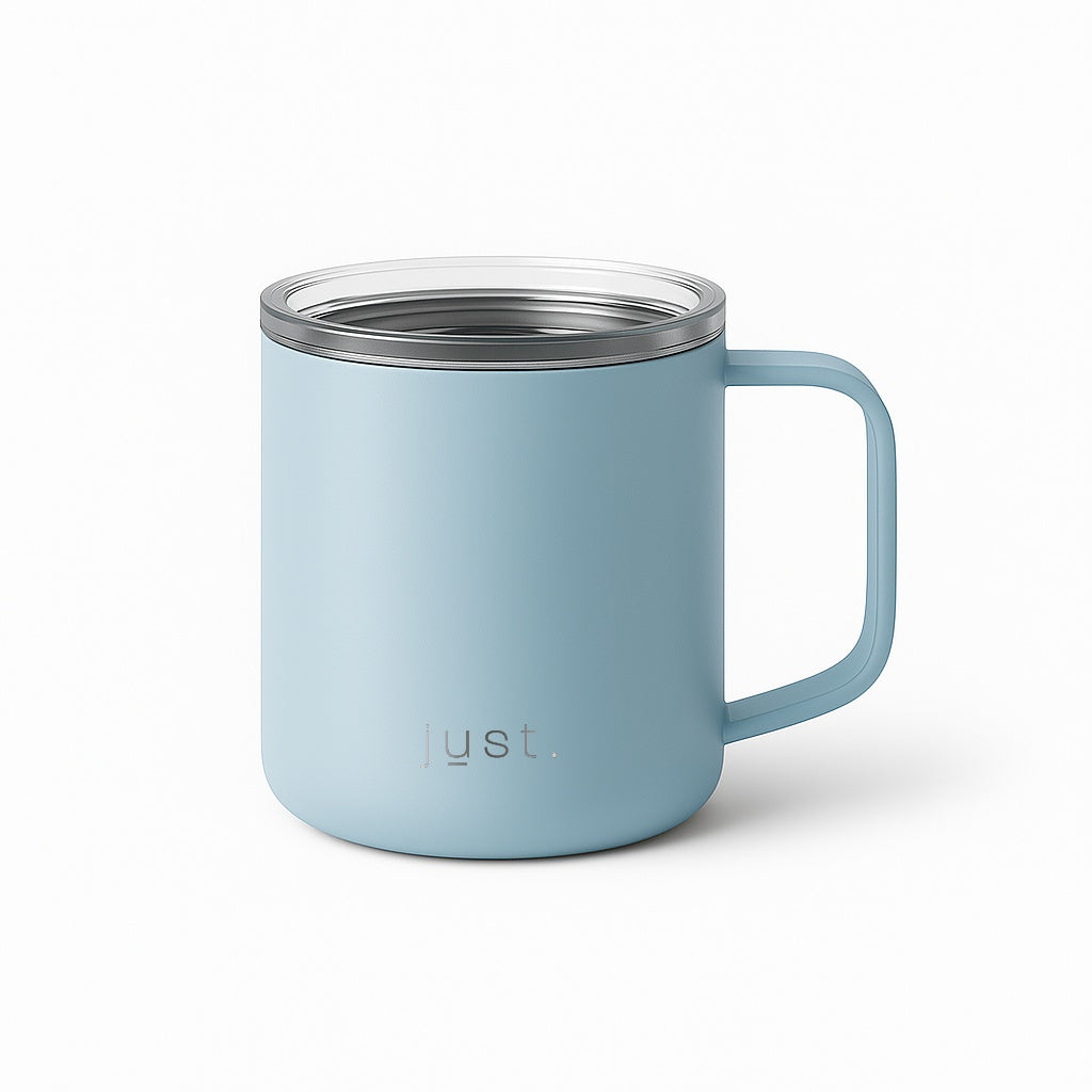10oz light blue insulated travel mug - stainless steel