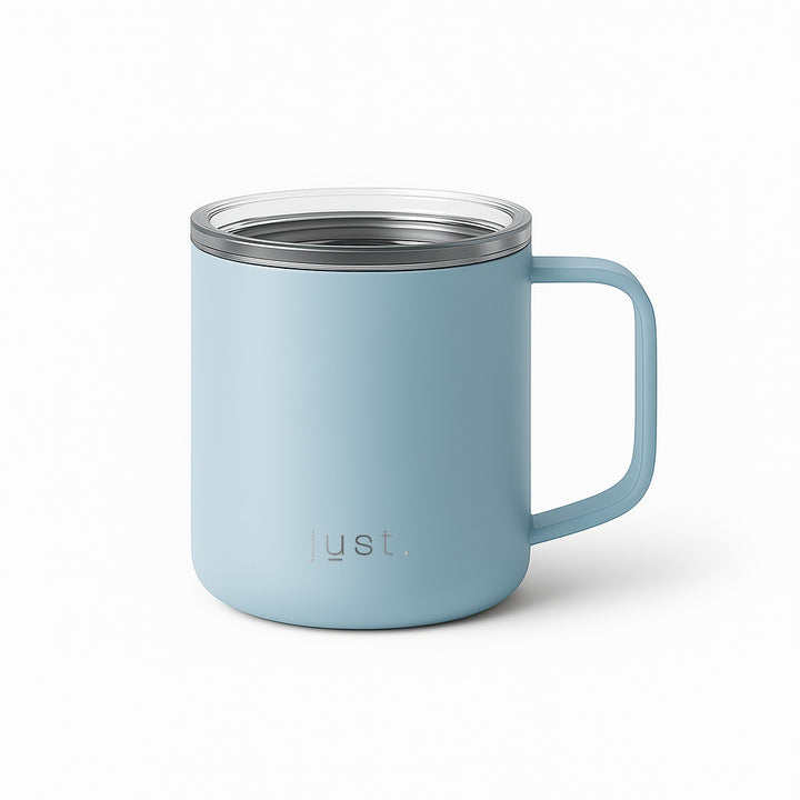 10oz light blue insulated travel mug - stainless steel