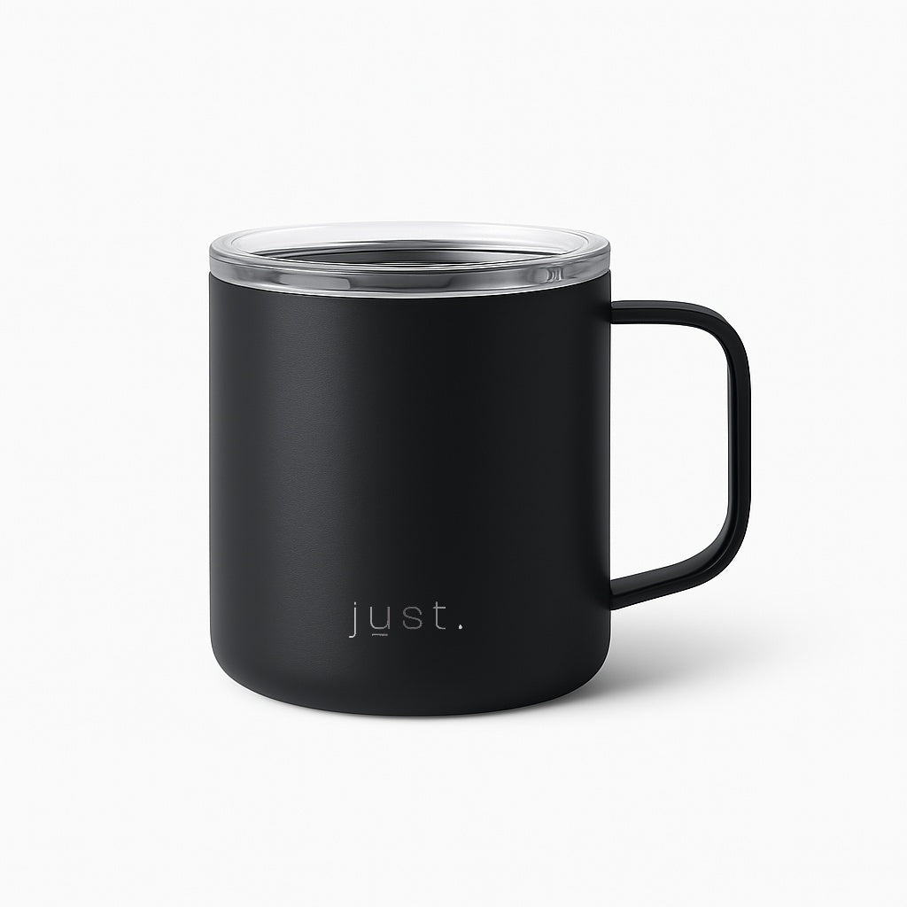 10oz insulated travel mug in black - stainless steel vacuum design
