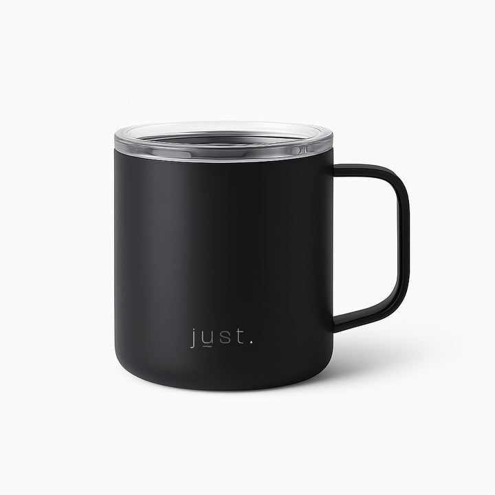 10oz insulated travel mug in black - stainless steel vacuum design