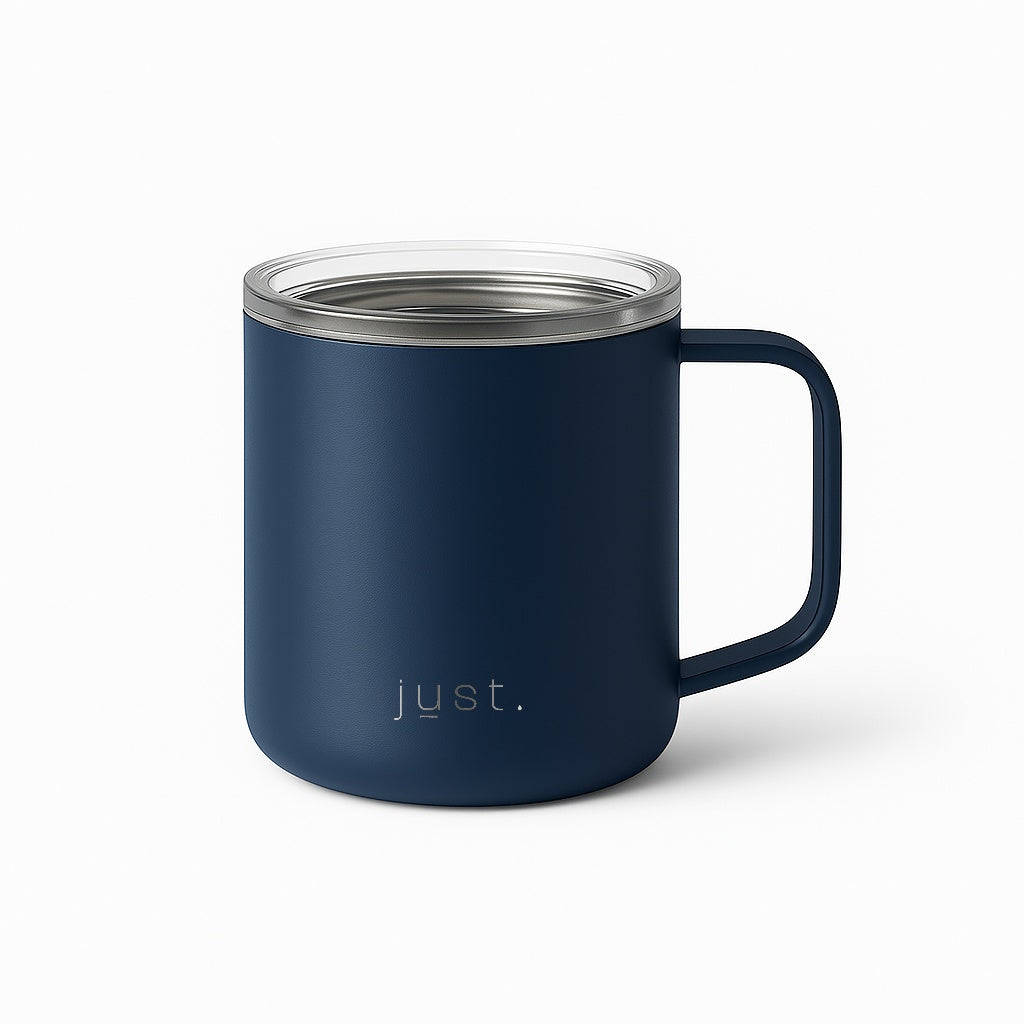 10oz insulated trave mug in dark blue - stainless steel and BPA free