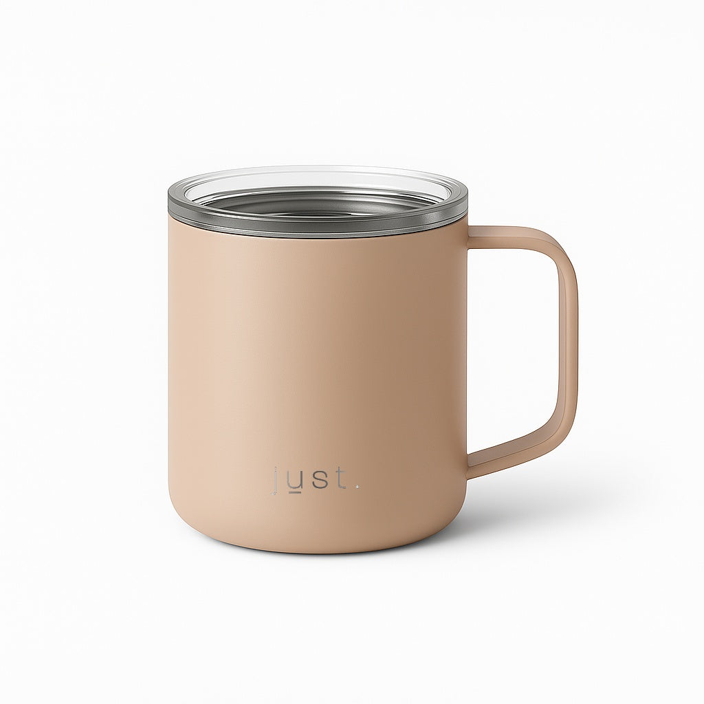 10oz insulated travel mug in beige - BPA free and eco friendly