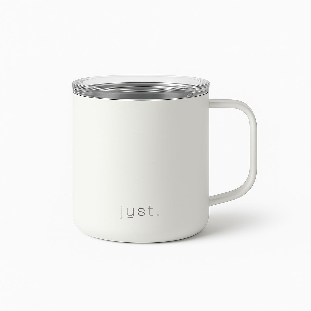 10oz insulated trave mug in white - double wall and durable