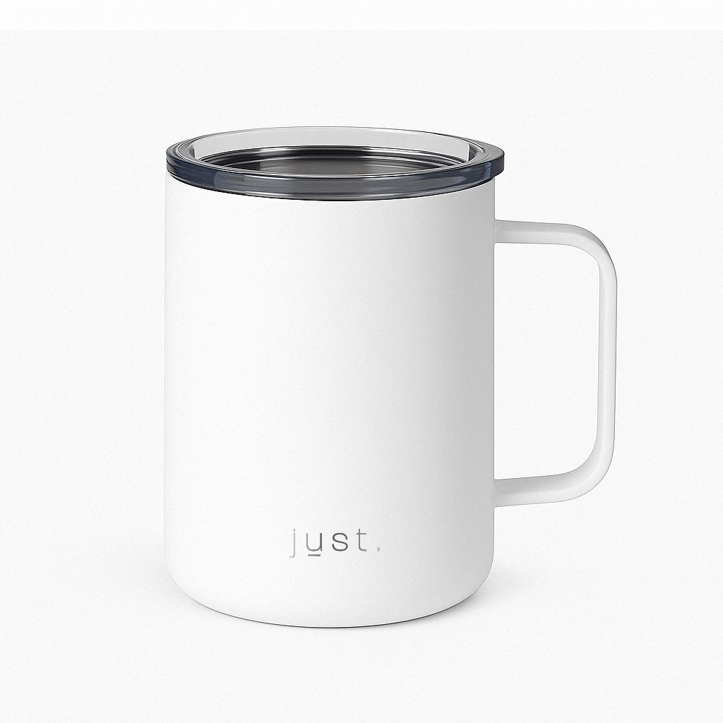 12 oz reusable mug in white - stainless steel durable build