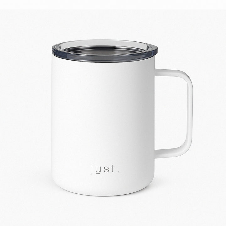 12 oz reusable mug in white - stainless steel durable build