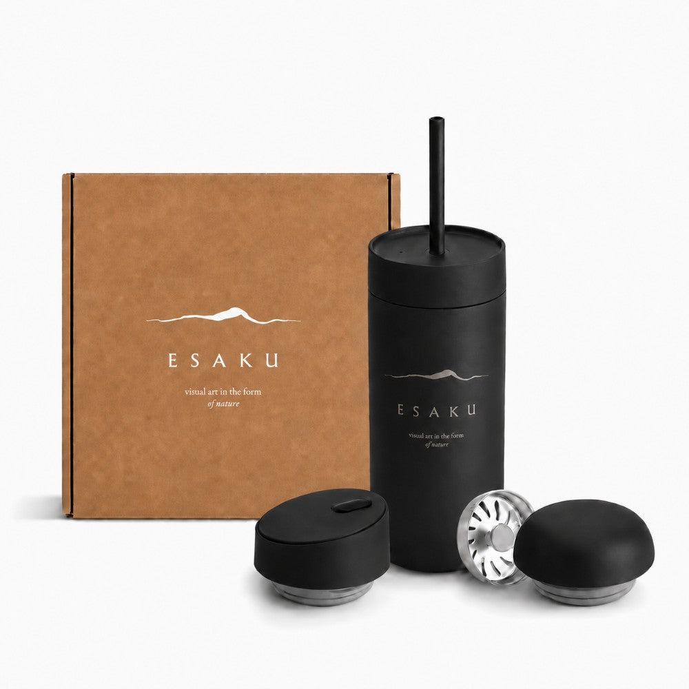 3 in 1 custom tumbler gift set with packaging in black on a white background, front view