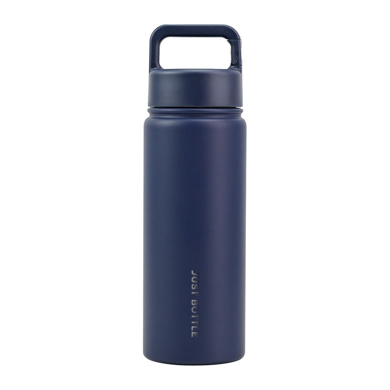 Metal water bottle with company logo and carabiner clip lid in dark blue - Just Bottle Clipper 550ml / 18 oz