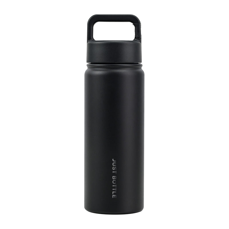 Metal water bottle with company logo and carabiner clip lid in black - Just Bottle Clipper 550ml / 18 oz