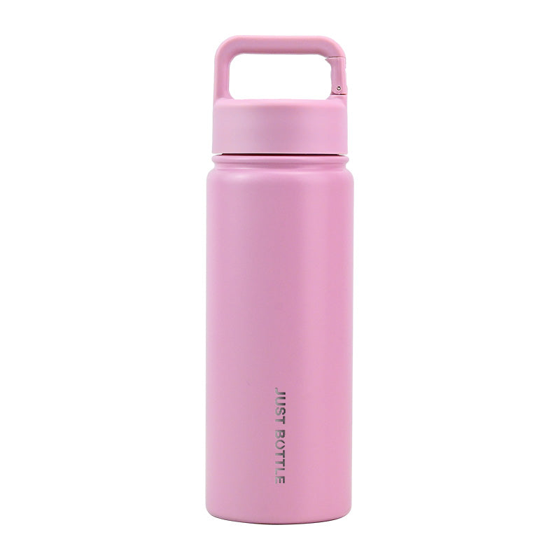 Metal water bottle with company logo and carabiner clip lid in bright pink - Just Bottle Clipper 550ml / 18 oz