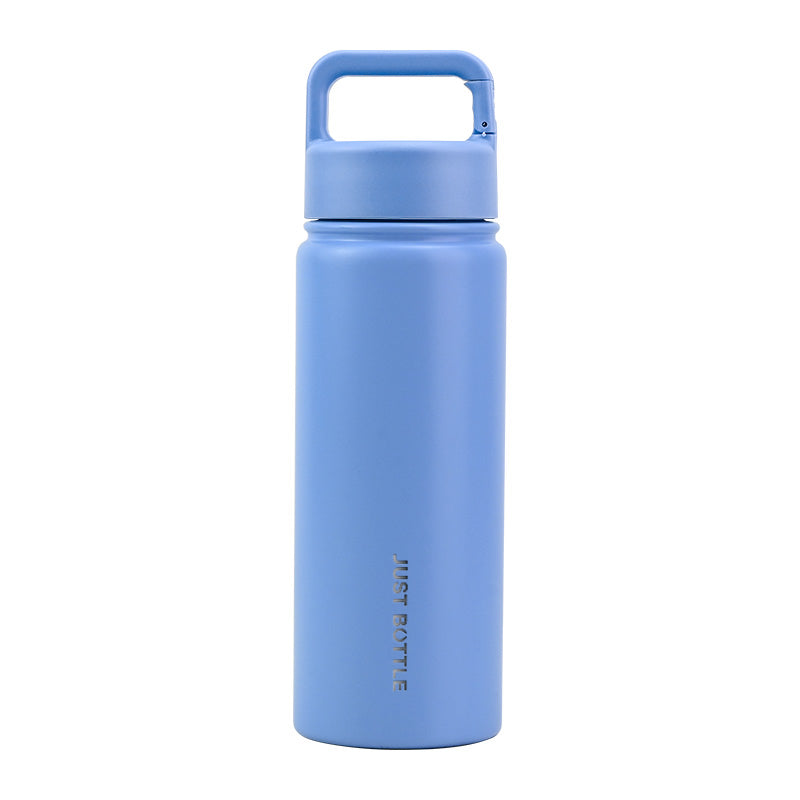 Metal water bottle with company logo and carabiner clip lid in light blue - Just Bottle Clipper 550ml / 18 oz