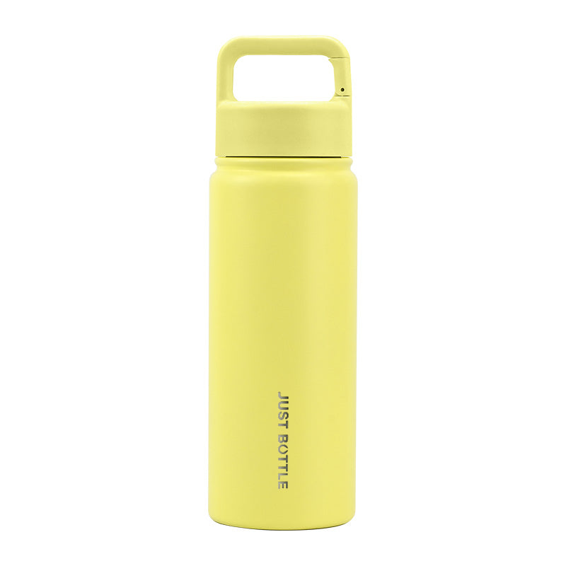Metal water bottle with company logo and carabiner clip lid in neon yellow - Just Bottle Clipper 550ml / 18 oz