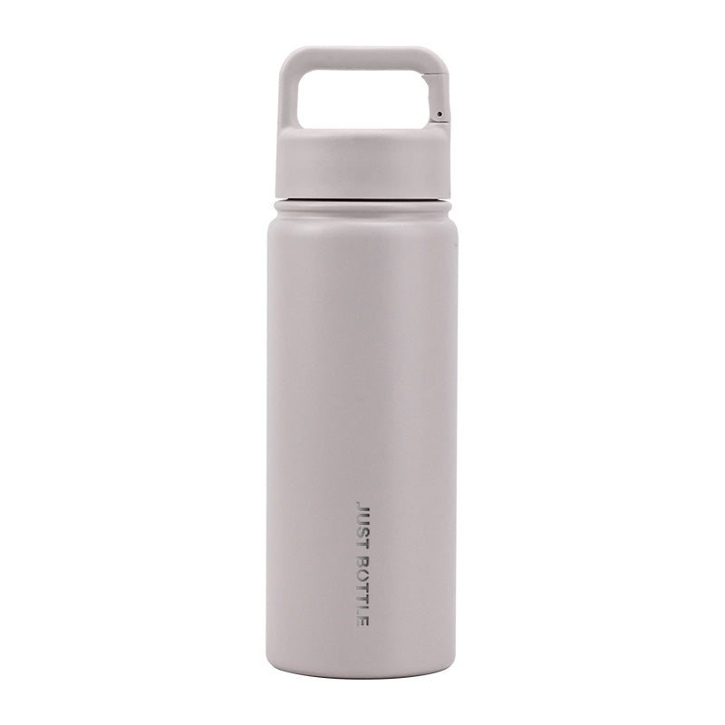 Metal water bottle with company logo and carabiner clip lid in light grey - Just Bottle Clipper 550ml / 18 oz