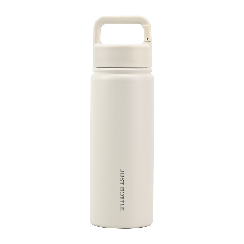 Metal water bottle with company logo and carabiner clip lid in beige - Just Bottle Clipper 550ml / 18 oz