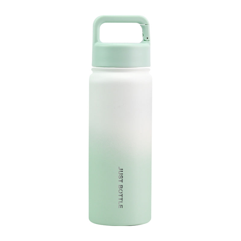Gradient colour metal water bottle with company logo and carabiner clip lid in green and white - Just Bottle Clipper 550ml / 18 oz