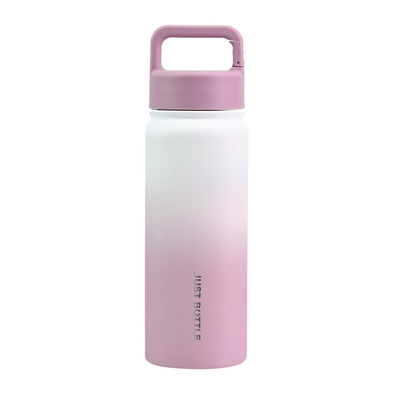 Gradient colour metal water bottle with company logo and carabiner clip lid in pink and white - Just Bottle Clipper 550ml / 18 oz