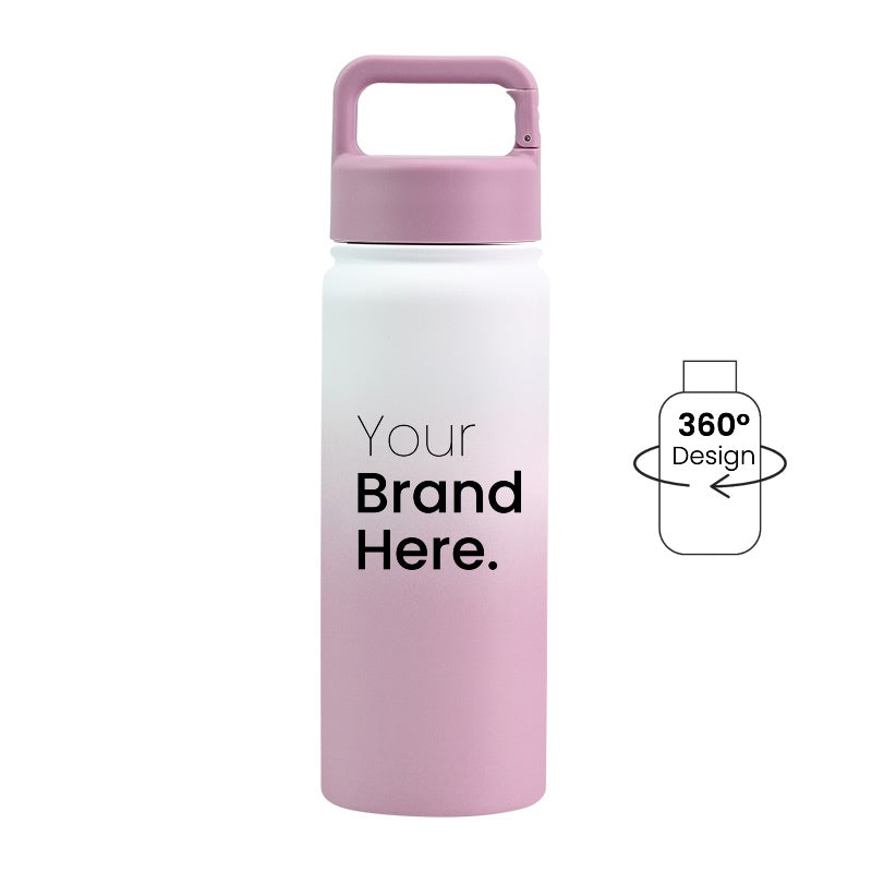 White and pink gradient  550ml (18oz) Custom Logo Stainless Steel Carabiner Water Bottle