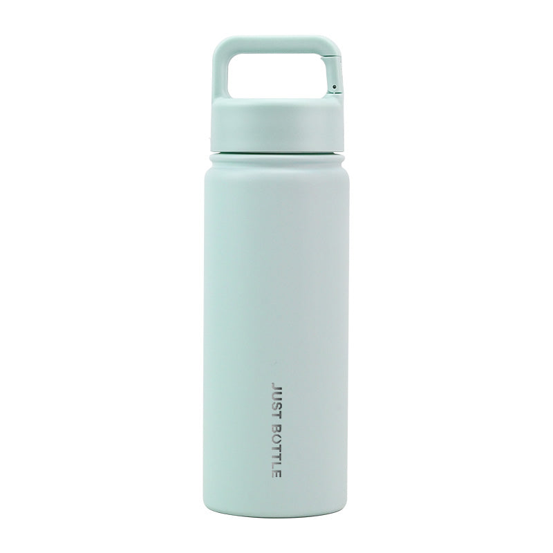 Metal water bottle with company logo and carabiner clip lid in mint green - Just Bottle Clipper 550ml / 18 oz