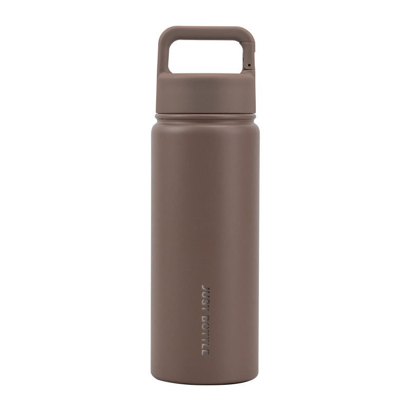 Metal water bottle with company logo and carabiner clip lid in mocha - Just Bottle Clipper 550ml / 18 oz