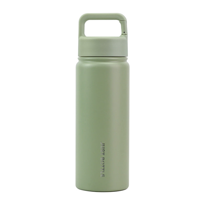 Metal water bottle with company logo and carabiner clip lid in green - Just Bottle Clipper 550ml / 18 oz