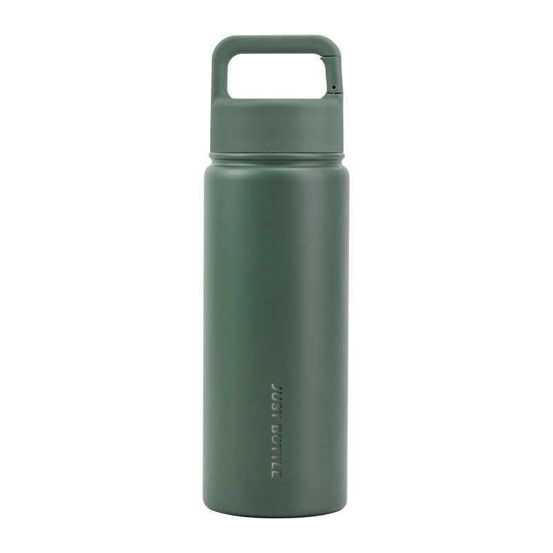 Metal water bottle with company logo and carabiner clip lid in dark green - Just Bottle Clipper 550ml / 18 oz