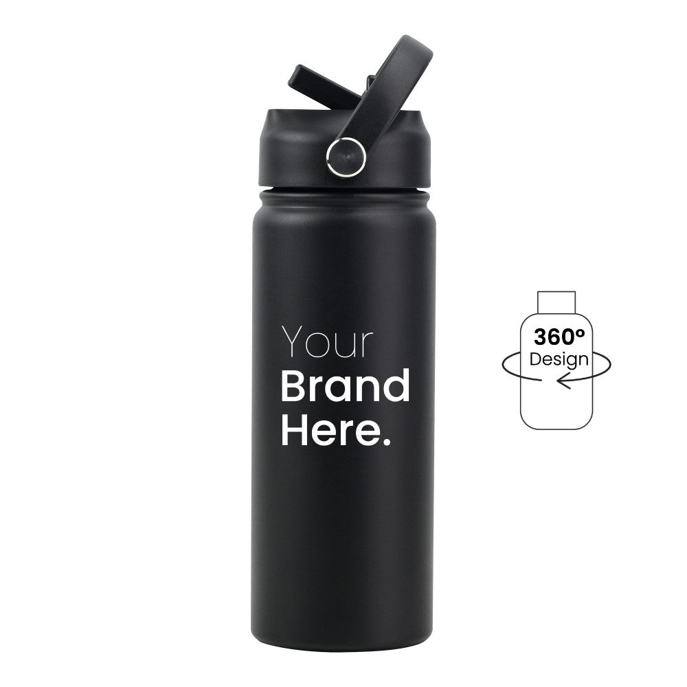 Black Pioneer Bottle 550ml (18oz) Custom Straw Water Bottles