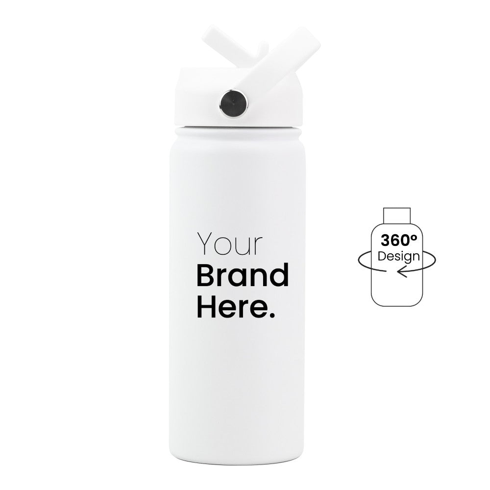 White Pioneer Bottle 550ml (18oz) Custom Straw Water Bottles