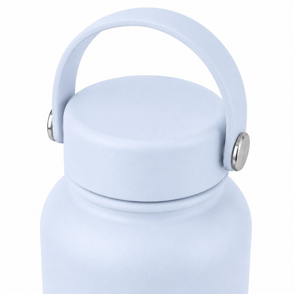 Close up of leakproof lid for 1 litre 34oz stainless steel water bottle in light blue - Just Bottle 