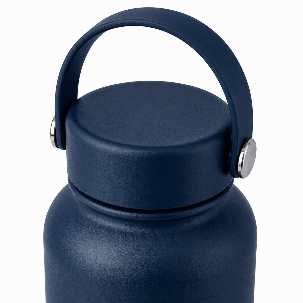 Close up of leakproof lid for 1 litre 34oz stainless steel water bottle in navy blue - Just Bottle 