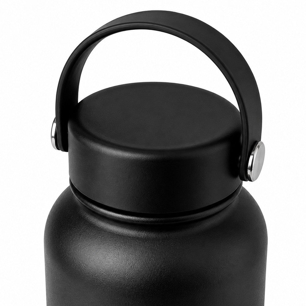 Close up of leakproof lid for 1 litre 34oz stainless steel water bottle in black - Just Bottle 