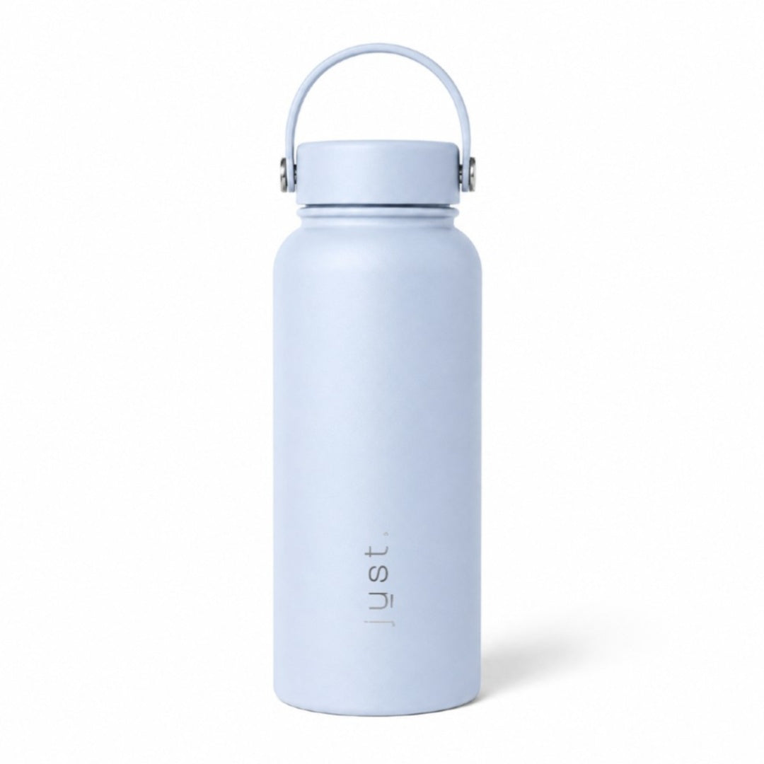 Just Bottle 1L 34oz stainless steel water. bottle in light blue - front view