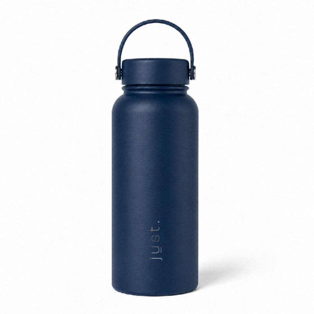 Dark blue 1 litre 34oz stainless steel water bottle from Just Bottle - front view
