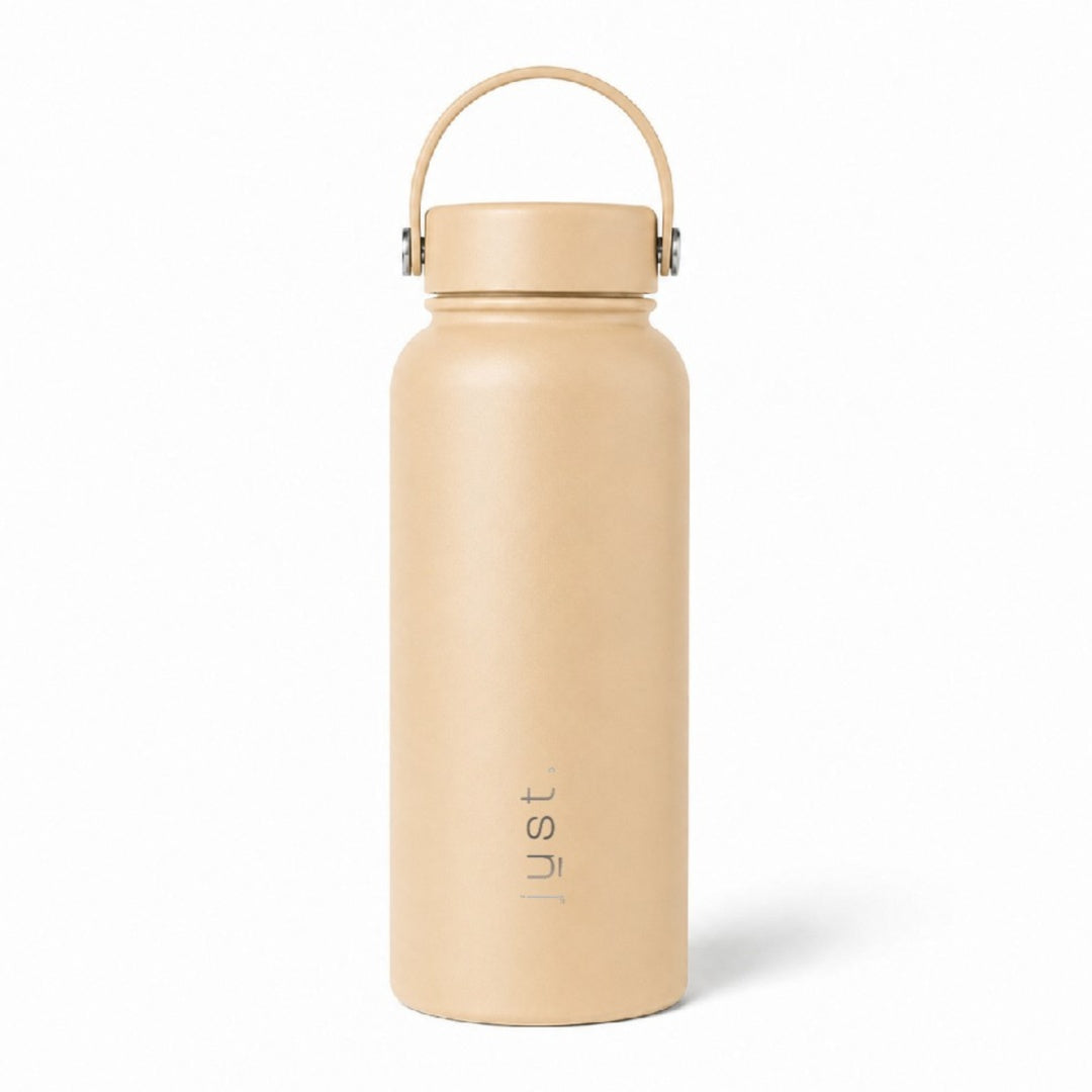 Beige 1 litre 34oz stainless steel water bottle from Just Bottle - front view